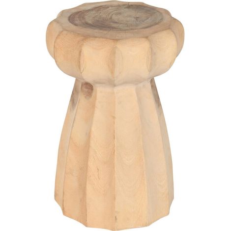 table dappoint sculptée en bois naturel mungur style artisanal - bois naturel clair sculpté (1/4)