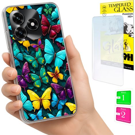 Custodia per Honor X5C Plus / X5C 4G con foto, retro a farfalla e vetro 9H. (1/5)