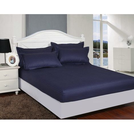 Couvre-lit damassé + 2 taies d'oreiller pour matelas 120x200cm, bleu marine, DHUS1 (1/2)