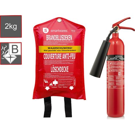 SET: CO2-Feuerlöscher, Brandklasse B, BSI Prüfzeichen, 2kg + Löschdecke (1/5)