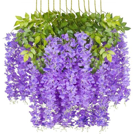 YMYNY 12er-Pack künstliche Glyzinien, Rattan, gefälschte Glyzinien, hängende Blumengirlande, Seiden-Glyzinien-Blume für Zuhause, Hochzeitsdekoration (lila, 12er-Pack) (1/5)