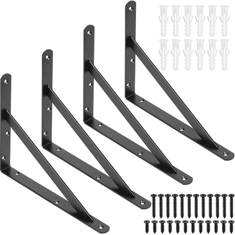 Floating Shelf Brackets, Wall Shelf Brackets, Wall Shelf Brackets, Triangular Metal Brackets, Black/255 x 200 x 25 mm (255 x 200 x 25 x 3 mm/Black) (1/5)