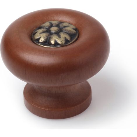 Pomo en madera con acabado nogal, dimensiones: 38x38x31 mm, Ø: 40mm - (1/4)