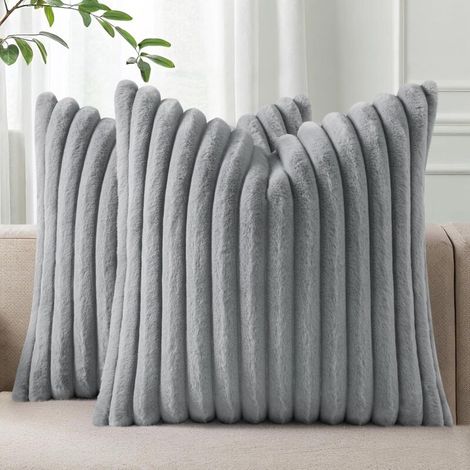 Housses de coussin grises - 40 x 40 cm - fausse fourrure moelleuse, 2 pièces, pour housses de matelas de canapé (1/5)