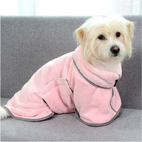 (M/50 cm, Rosa) Hundetrockenmantel, Bademantel für kleine und mittelgroße Hunde