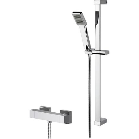 Ripple Square Thermostatic Bar Valve and Rectangular Slide Rail Kit Shower Bundle - Chrome - Balterley