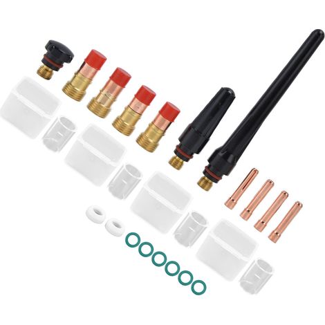 Kit de soudage TIG 23 pièces comprenant une torche, une lentille à gaz, une électrode, une coupelle en verre et un joint d'étanchéité pour WP17/18/26 (1/5)