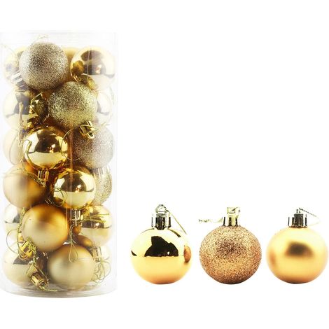 Boule De Noel - 4 cm - En Plastique Incassable - Finition Brillante Mate Et Pailletée - Pour Arbre De Noël Table Ou Grand Arbre - Lot De 24 (1/5)