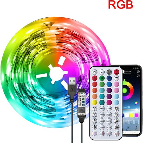 Bande LED RGB (0,5 m) : ruban lumineux LED synchronisable avec la musique, contrôlable via une application, idéal pour la décoration de fêtes à la maison ou comme rétroéclairage TV. (1/5)