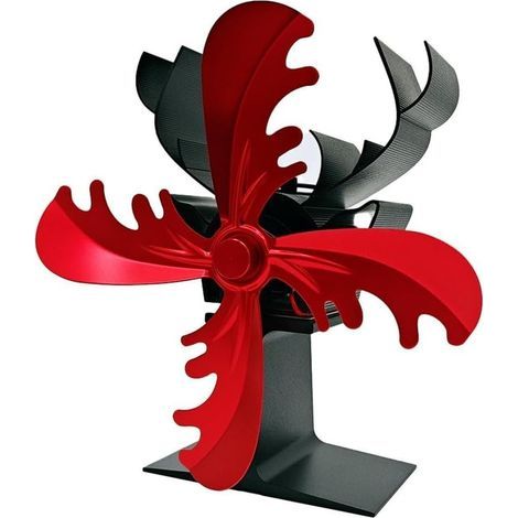 Ventilateur de poêle silencieux pour poêle à bois à suspendre au mur, ventilateur de cheminée à 4 pales avec circulation de la chaleur pour cheminées à bois (rouge) (1/5)