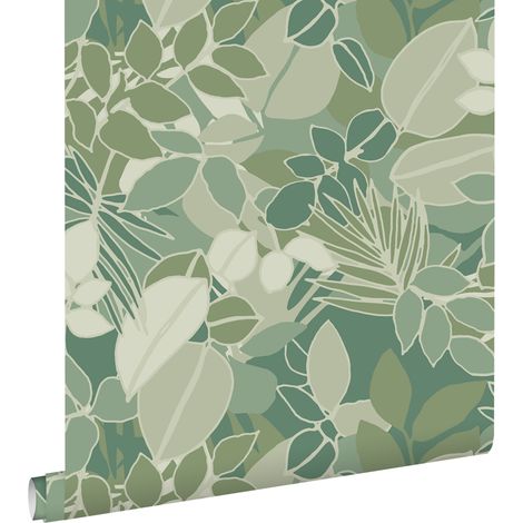 papier peint feuilles vert menthe grisé  - ESTAhome (1/5)