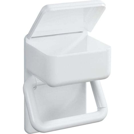 Porte papier toilette mural WC 2en1, dérouleur papier toilette et boite de rangement, plastique, 16x20x11 cm, blanc (1/4)