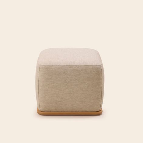 Pouf en Bois et tissu chiné naturel Cosmo ARNEL