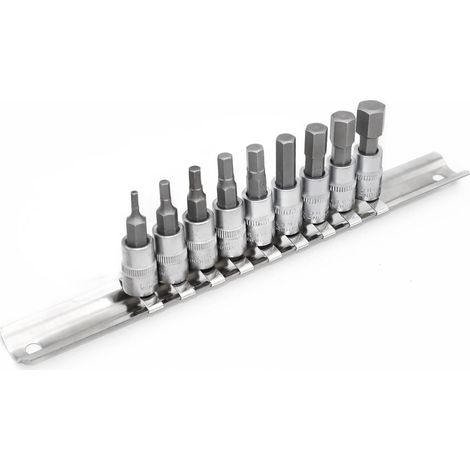 Innensechskant Nuss-Bit-Satz 1/4" Antrieb CR-V/S2 Zollgrößen 3/32"-3/8" auf Schiene (1/3)