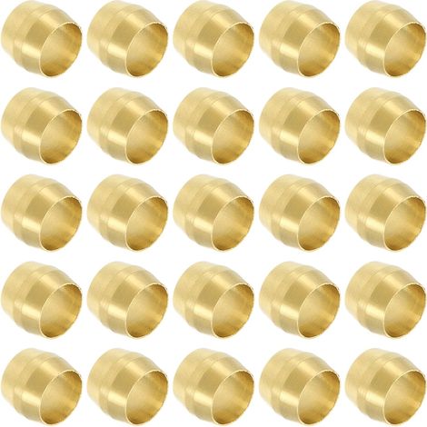 Embouts de Manchons de Compression en Laiton pour 1/4" OD Tube, 25 Pcs Kit d'Assortiment d'Anneaux de Raccord de Tube de Compression en Laiton, Raccord de Virole en Laiton (1/5)