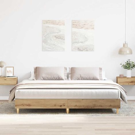 Cadre de lit sans matelas-Structure de lit chêne artisanal 180x200 cm (1/5)
