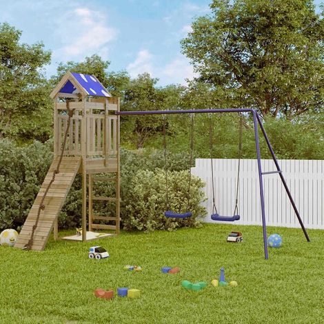 Aire de jeux extérieure : Aire de jeux d'extérieur bois de pin massif jeu extérieur enfant, aire de jeu jardin, balançoire enfant , pour jardin, usage domestique , enfant 3-8 ans (1/5)