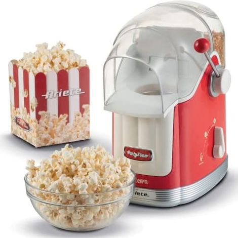 Ariete 2958 Machine à Pop Corn Party Time avec poignée, 1100 watts, contenance 600 g, cuisson à air chaud et sans matière grasse, rouge (2958/00) (1/5)