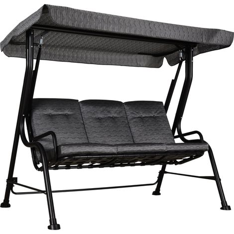 Balancelle de Jardin 3 Places Grand Confort Toit Inclinaison réglable épais Coussins Amovibles Polyester Acier époxy Noir (1/5)
