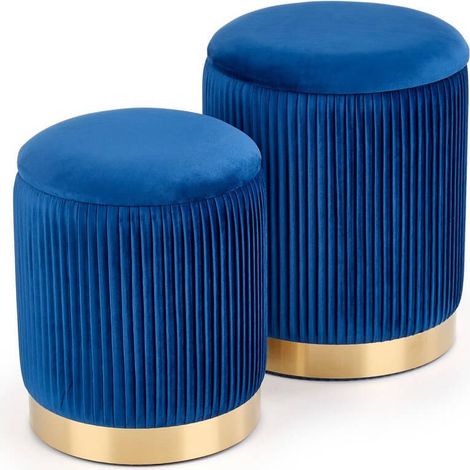 Poufs gigognes en velours plissé bleu avec socle en métal doré PLEATS (1/5)