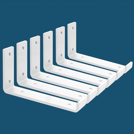 6er-Set Regalhalterungen – Wandbefestigung – 5 mm starker Stahl – Hohe Tragkraft bis 50 kg – Für Küche oder Büro – Weiß – 20 x 10 cm (1/5)