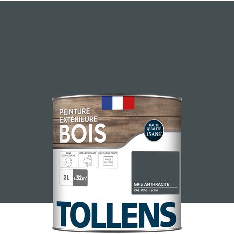 Tollens – Peinture bois extérieur satin gris anthracite 2L – Ultra résistante pour boiseries extérieures – Couverture 32 m²