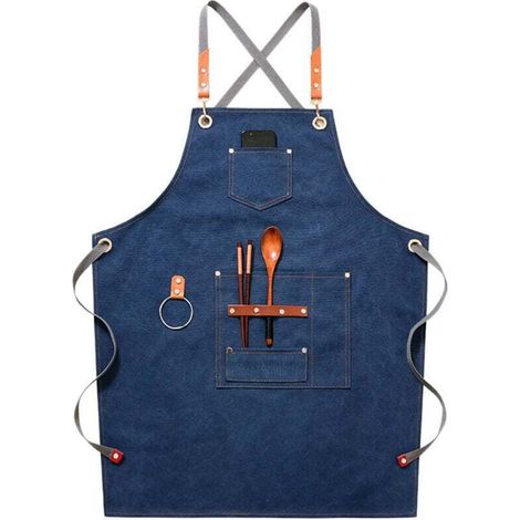 (Bleu)Tablier de cow-boy de haute qualité avec poches pour coiffeur, peintre, jardinier, styliste de coiffure pour femme et hom (1/4)