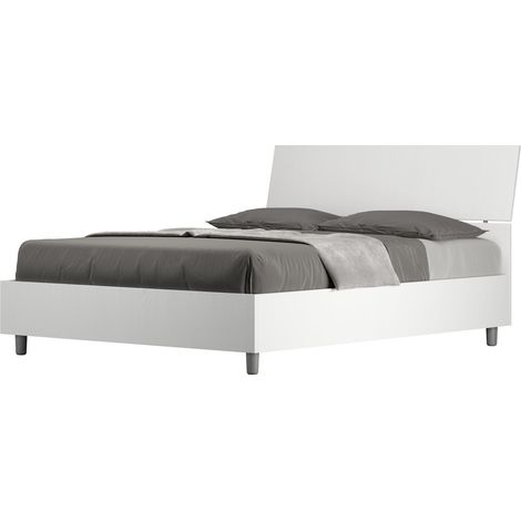 Letto Matrimoniale Francese 140x200 cm con Rete Testata Inclinata Demas Bianco Frassino (1/5)