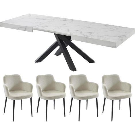 Set tavolo CATONAV + 4 sedie CELOLA Bianco e crema (1/5)