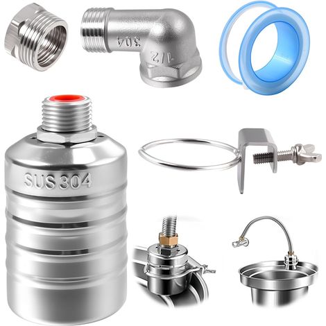 Valve flottante 304 en acier inoxydable ensemble de vanne flottante automatique 1/2" à 3/4" contrôleur de niveau d'eau pour réservoirs d'eau tour de piscines (1/4)