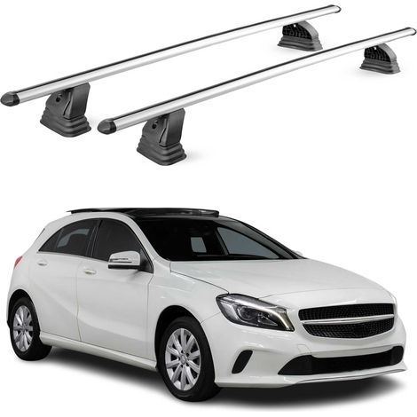 OMAC Barres de toit transversales en aluminium pour Mercedes Classe A W176 2012-2018 – TÜV / DIN 75302:2019 – Antivol inclus – Charge max 75 kg – 2 barres – Gris (1/5)