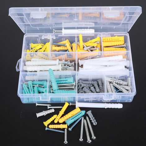Cheville d'ancrage murale en plastique, 200 pièces, vis autotaraudeuses haute résistance, kit avec boîte de rangement, pour fixation solide sur murs et cloisons. (1/5)