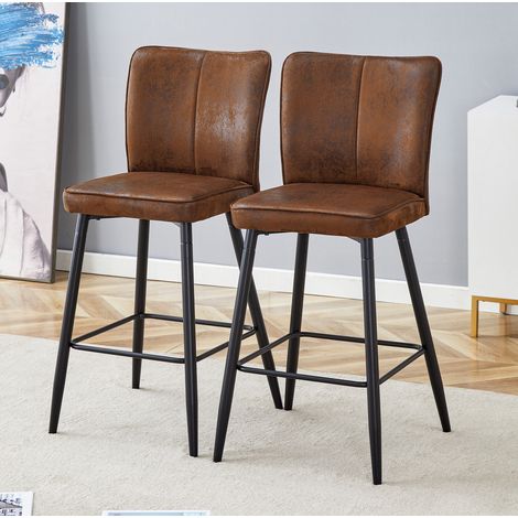 Barstuhl 101 cm Braun und Schwarz aus Technostoff und Metall, mit ergonomischer Rückenlehne und Fußstütze (1/5)