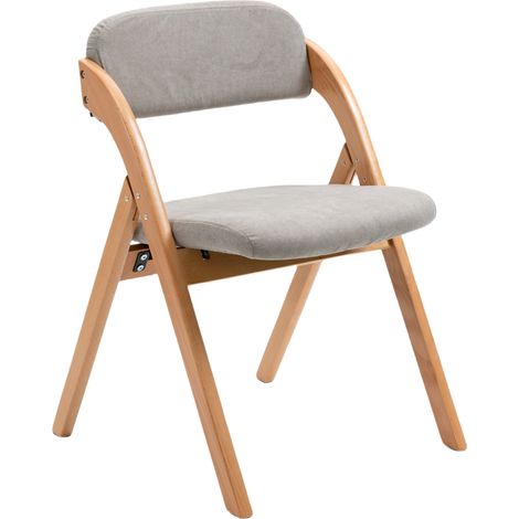 Lot de 2 chaises pliantes rembourrées, assise confortable et housse amovible, bois gris, empilables pour invités, cuisine ou salle à manger CHICFURN (1/5)