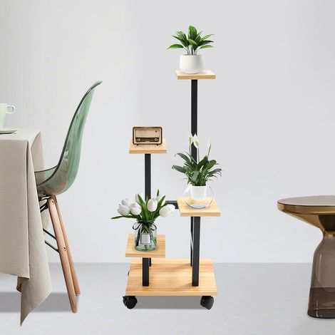 5-stöckiger Pflanzenständer Blumenständer Pflanzenregal mit 4 Rädern, 15-20kg/Ebene Tragfähigkeit, Modern für Indoor und Outdoor, Wohnzimmer, Balkon, Gärten und Terrassen (1/5)
