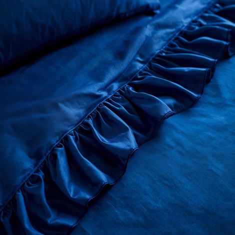 Parure de lit à volants - Housse de couette bleuet 160x200cm (1/4)