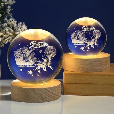 Boule de cristal Noël 3D gravée au laser LED, veilleuse galaxie décoration cadeau enfant (1/5)