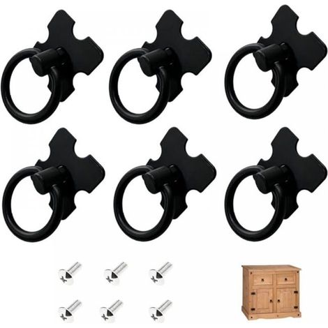 royaluxe - (6 Pcs )Noir Poignee de Meuble Vintage, Tiroir Bague Poignée de Traction, Poignées de Tirage Antique, Bouton de Meuble pour Cuisine Armoire Placard Co (1/5)