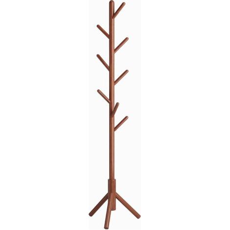 Portemanteau en Bois, Portant à Vêtements avec 8 Crochets, Porte Manteau sur Pieds, Assemblage Facile, pour Chapeau, Vêtements, Sac à Main, Foulards, parapluie (Marron)