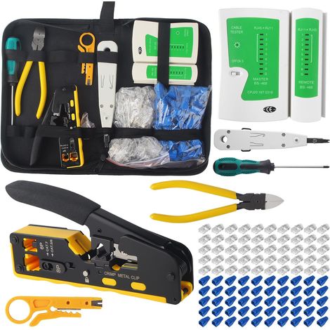 Network Tool Kit, RJ45 Through Connectors for Cat5, Cat6 and Cat7 Cables with 50 Cat6 Connectors, Cat7 Connectors, Crimping Tool, RJ45/RJ11/RJ12 Network Repair Kit (1/5)