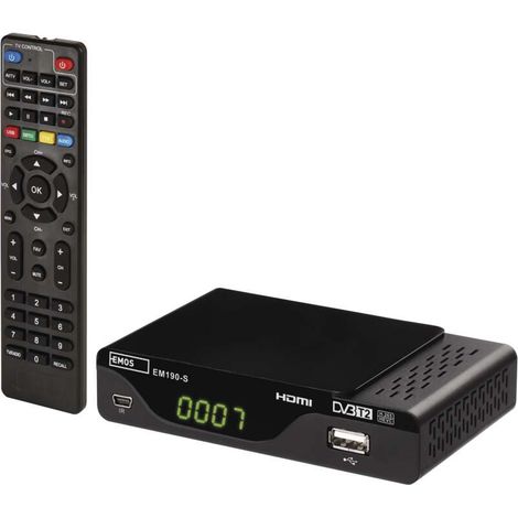 EMOS DVB-T2 HD Receiver H.265 HEVC mit USB, HDMI, SCART und Koaxial-Anschluss, Fernbedienung und Infrarot-Sensor, J6014 (1/5)