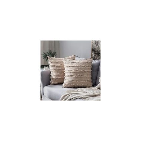 Lot de 2 Housses de Coussin Effrangées, Lin, 45x45 cm, Décoration pour Canapé, Maison, Chambre
