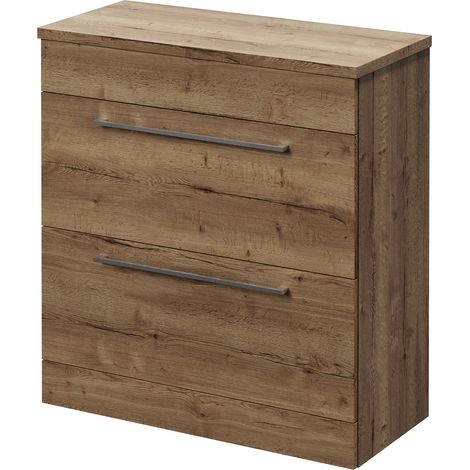 Napoli 390 Tobacco Oak 800mm 2 Drawer Vanity Unit for Countertop Basins - 800mm - Chrome 480mm Handle