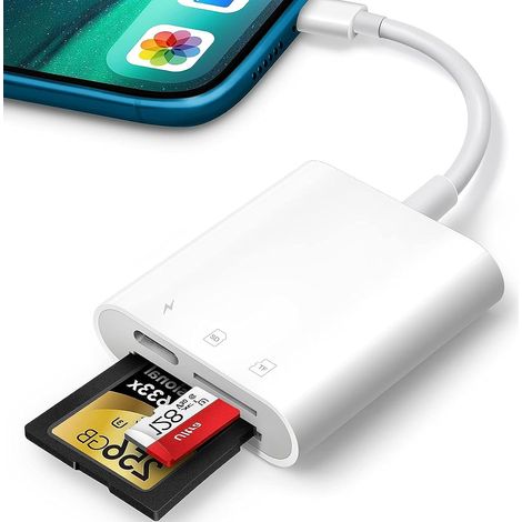Lecteur Carte SD - 2 en 1 Lightning - Double Fente Micro SD/SD - Transfert Photo Vidéo 4K - Compatible iPhone iPad (1/5)