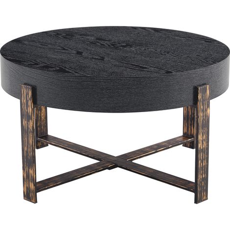 Table d’appoint ronde noire moderne et minimaliste – structure stable, grain raffiné et choix idéal pour votre intérieur. Ø 68 cm, structure robuste à pieds croisés en métal. (1/5)