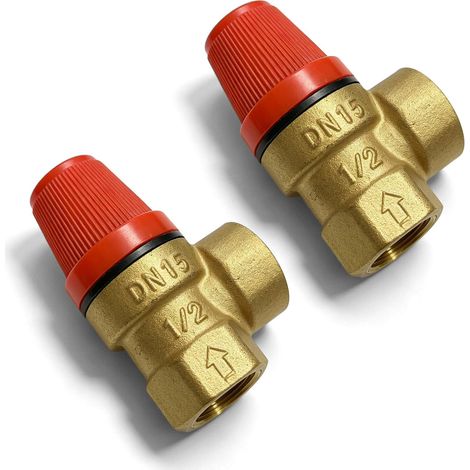 Lot de 2 soupapes de sécurité 1/2", soupapes de décharge en laiton, vanne de régulation de pression en laiton, vanne à membrane DN15, vanne de sécurité, vanne de purge G1/2", pour eau potable et huile (1/5)