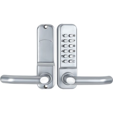 (Argent) Serrure de porte mécanique sans clé avec clavier et poignée, clavier et poignée étanches, serrure de porte numérique en acier inoxydable avec clavier. (1/5)