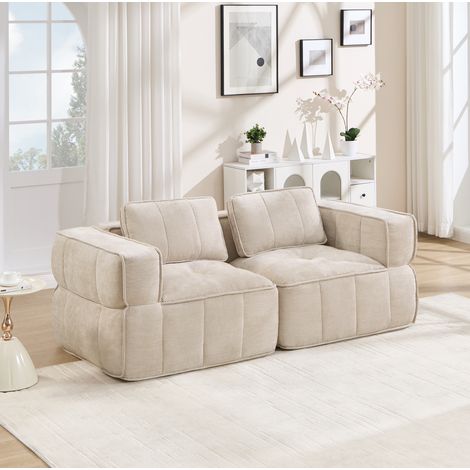 Sofá modular de 2 plazas, 198 x 93 x 67 cm, sin montaje, poliéster beige HAVRYA (1/5)