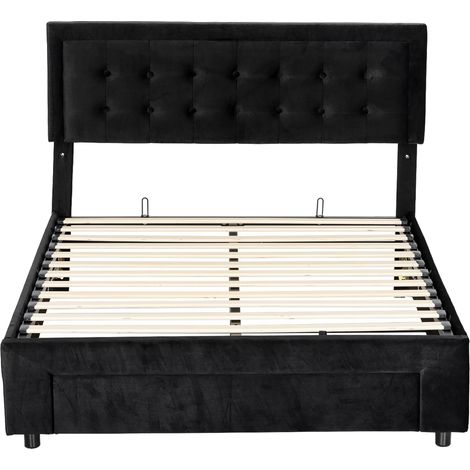 King Size Ottoman Bed Frame, Front Drawer - Black (1/5)