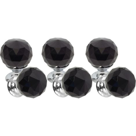 Domino Elegante Crystal Palace Möbelknopf 25mm in Chrom & Schwarz  6 Stück